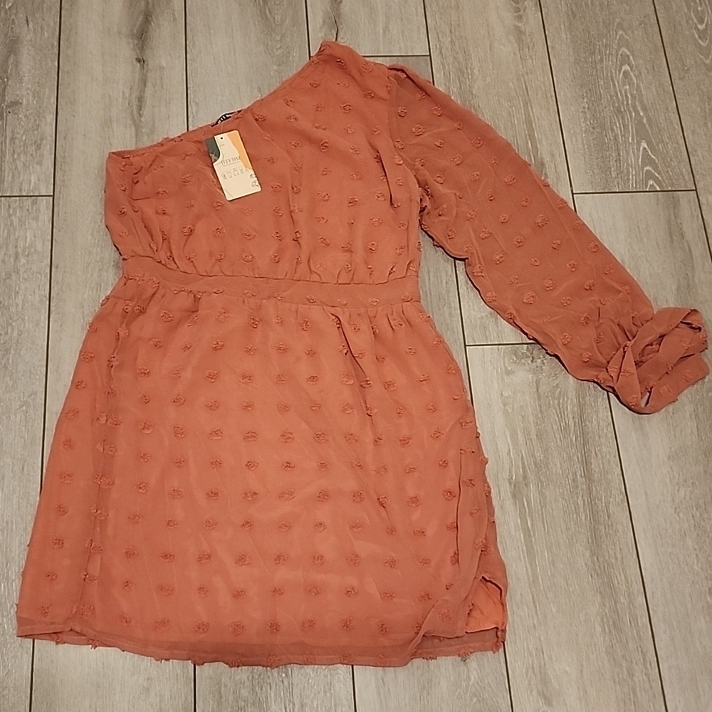 Elegant One-Shoulder Pink Mini Dress Women’s Large NWT - Picture 2 of 5